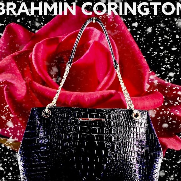 BRAHMIN BLACK CORINGTON TOTE w/ GOLD CHAIN STRAPS - Picture 12 of 12